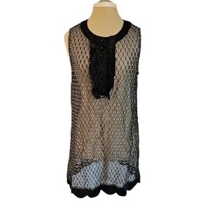 Cynthia Steffe Black and Gold Sleeveless Sheer Mini Dress size 14